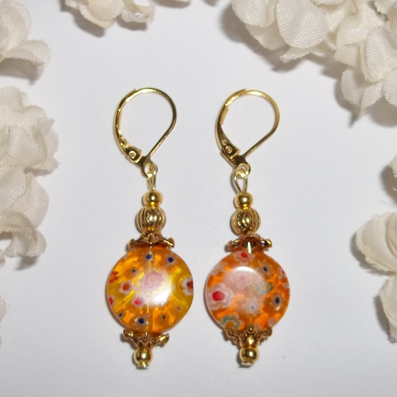 wvluckygirl Jewelry - Yellow & Gold Earrings Flower Floral Dangle 4317